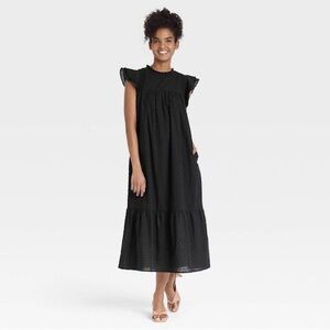 Who What Where Mock Neck Black Polka Dot Midi Dress